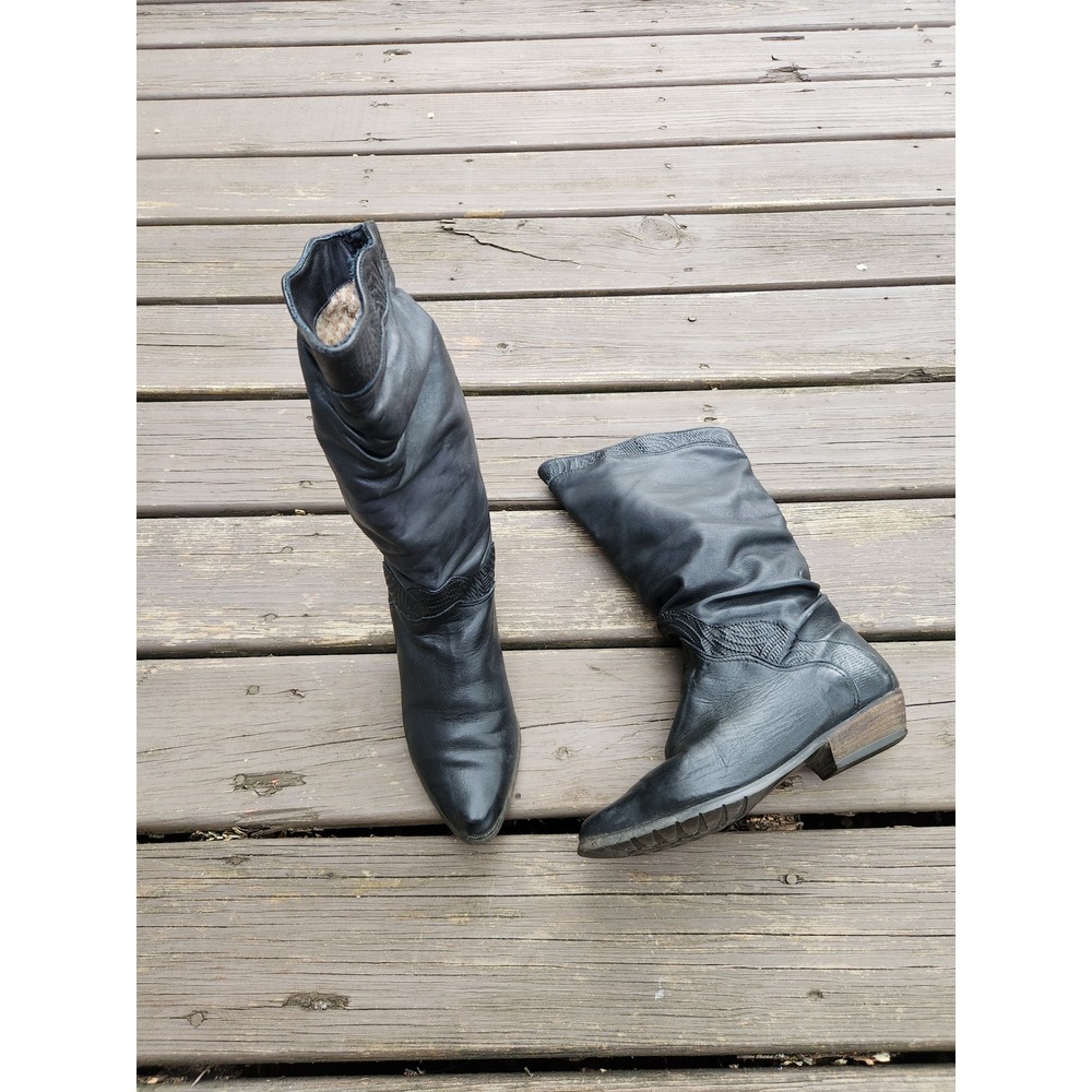 Vintage 90s y2k Santana Canada Boots Black Leather Slouchy Pointed Toe Size‎ 9 M